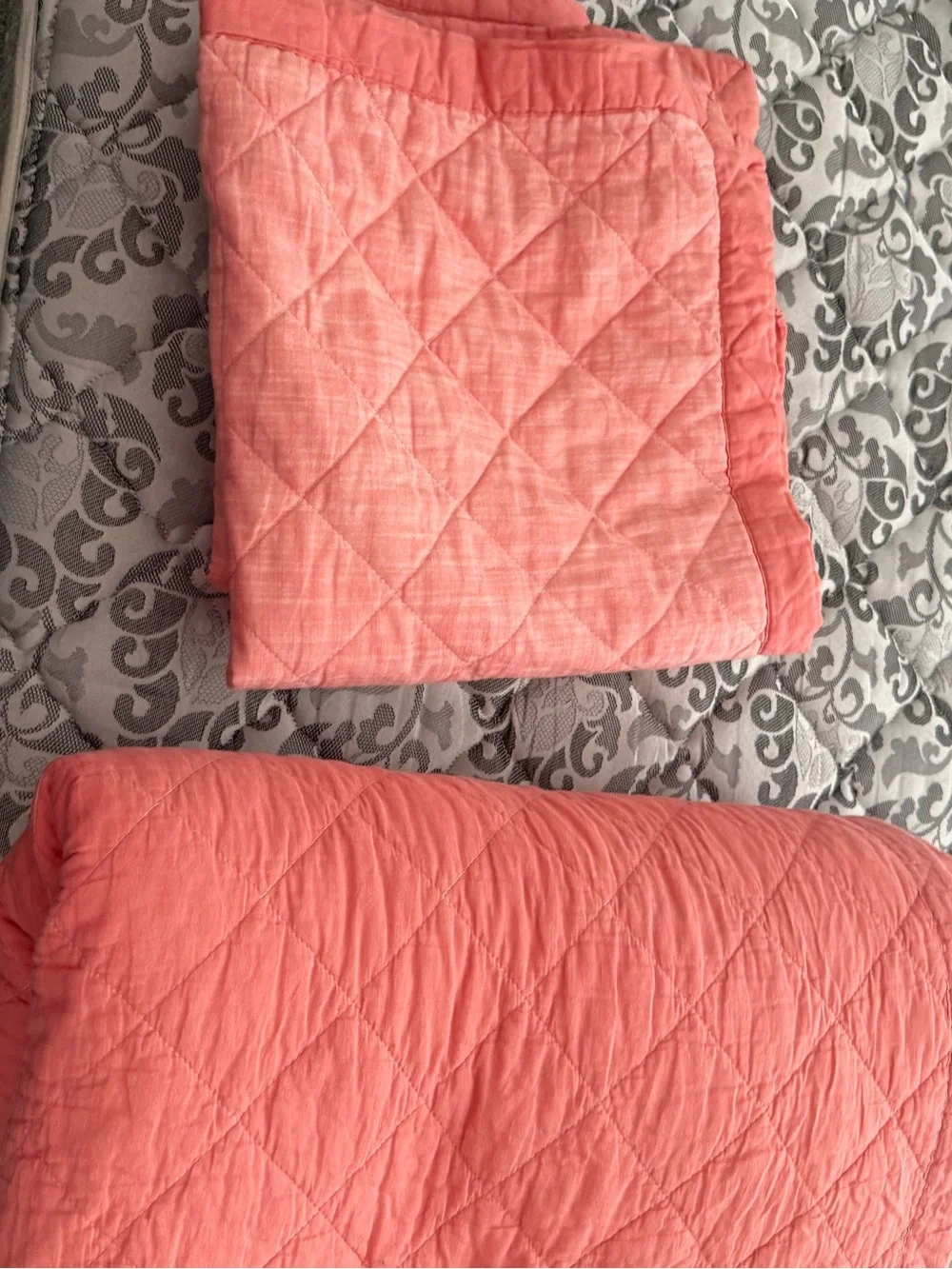 Quilted Coral Pink Bedspread Set - 2 Pillow Shams